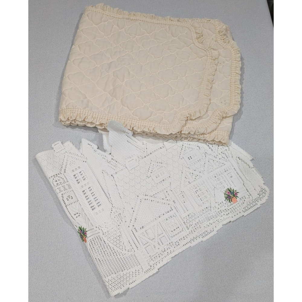 Table Runner Set Home OS Cream White Excellent Quilted Lace Village